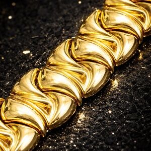 18k Gold Technibond statement Stampato Link Wide Polished Bracelet Vintage HSN